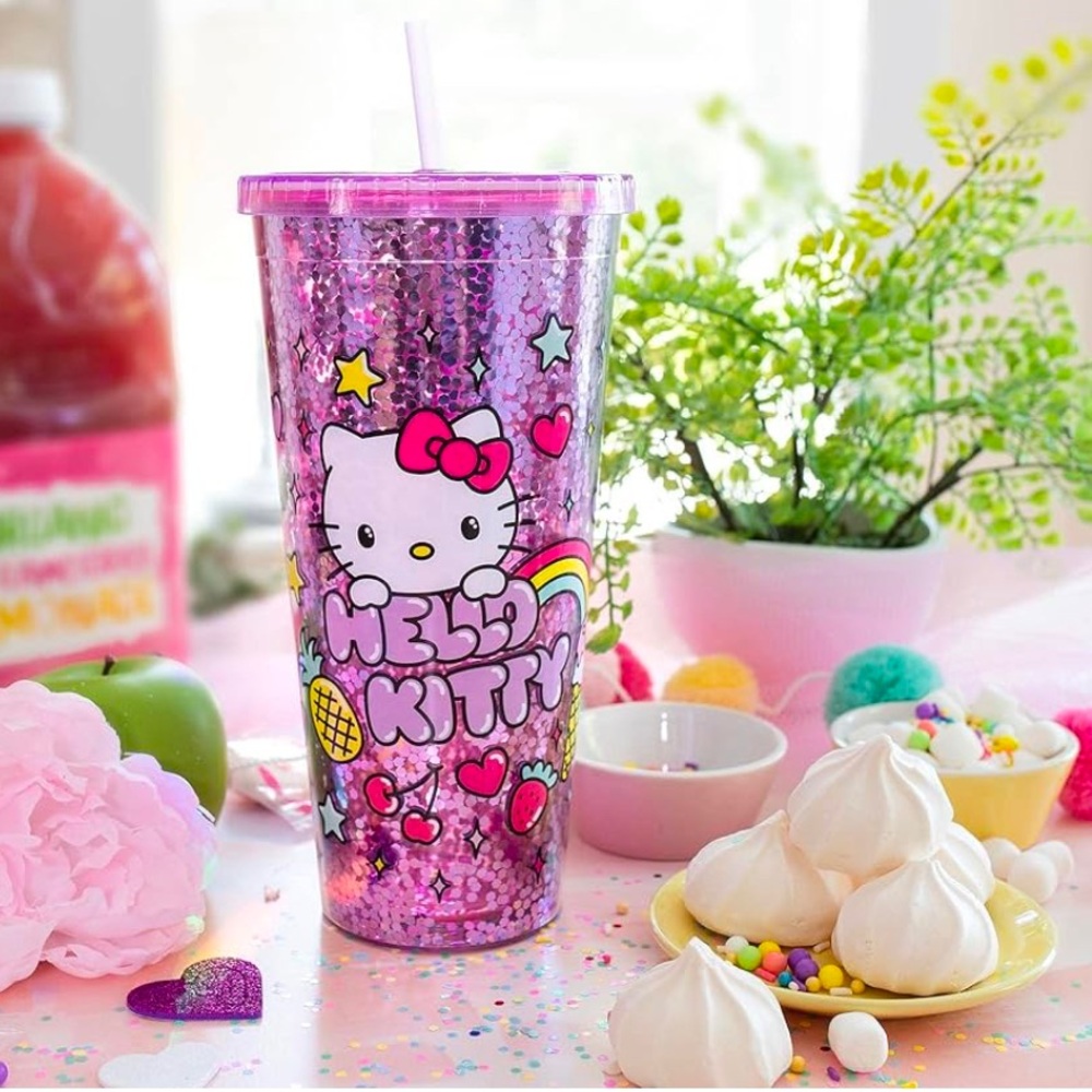Silver Buffalo Sanrio Hello Kitty Rainbow Confetti Carnival Cup with Lid 32oz